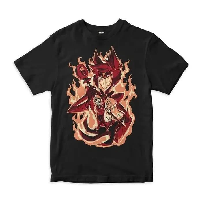 Hazbin Hotel Alastor What Now T-shirt en charbon de bois à imprimé géant unisexe S-4XL Style de luxe haut de gamme pour hommes et femmes