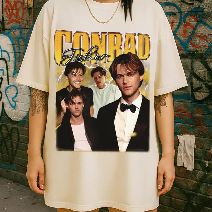 Vintage années 90 Bootleg Style Conrad Fisher T-Shirt Rétro