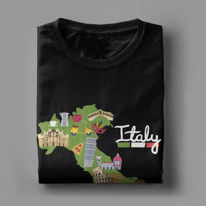 T-shirt streetwear d'été avec carte de voyage d'Italie et drapeau italien