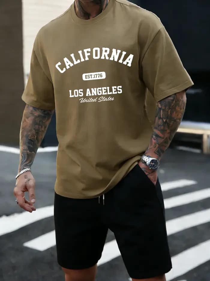 T-shirt unisexe en coton doux et ample à manches courtes, style rétro, confortable pour l'été, Calif