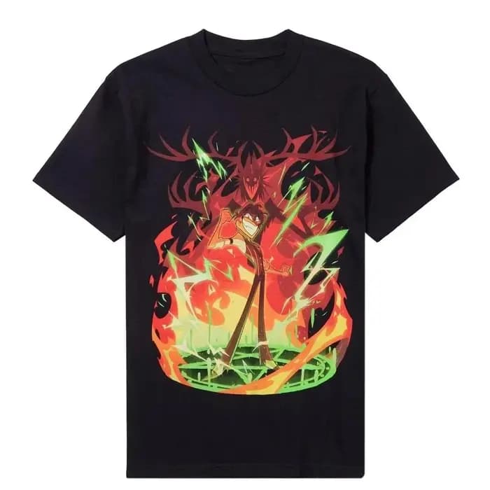 Hazbin Hotel Alastor What Now T-shirt en charbon de bois à imprimé géant unisexe S-4XL Style de luxe haut de gamme pour hommes et femmes