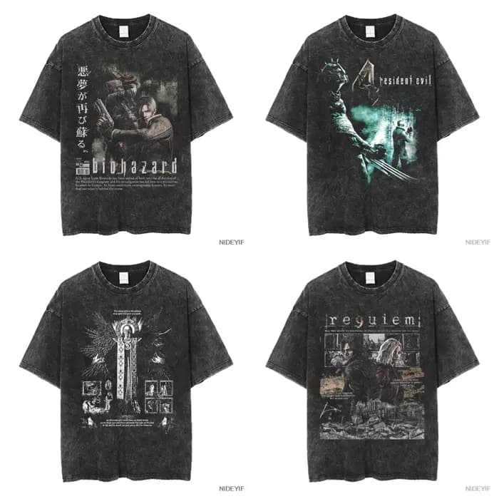 T-shirt rétro délavé avec motif imprimé Biohazard des années 1990