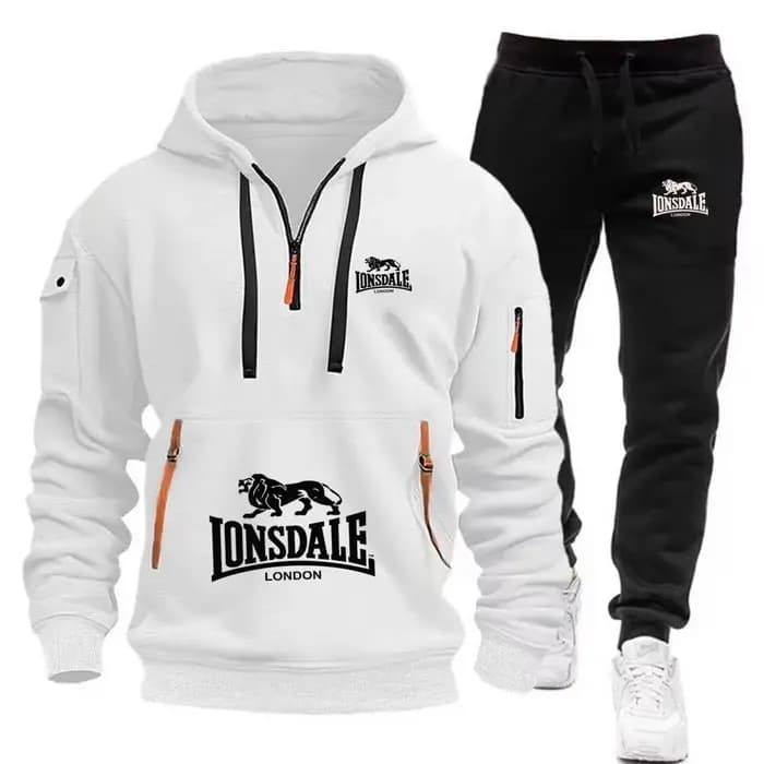 Nouvel ensemble de survêtement polaire LONSDALE automne-hiver 2026 pour homme : sweat à capuche avec poche kangourou et pantalon de sport deux pièces