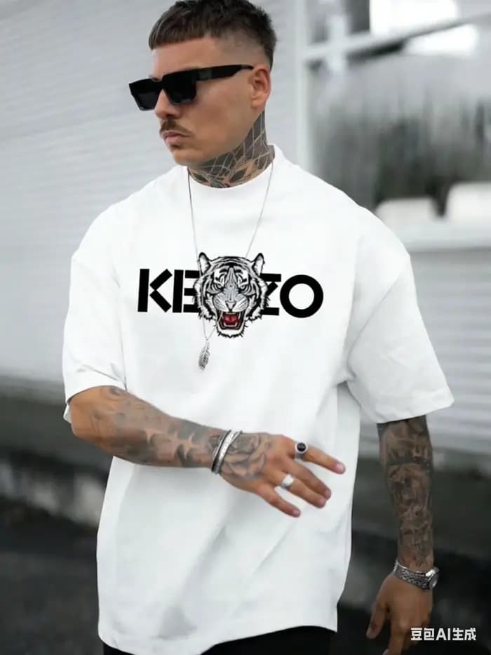 T-shirt graphique tête de tigre pour homme