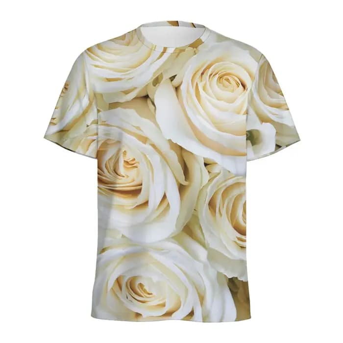 T-shirt graphique à fleurs roses rouges pour hommes et femmes, imprimé en 3D, motif floral, col rond