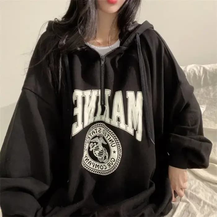 Pull Baggy à Capuche avec Fermeture Éclair pour Femme