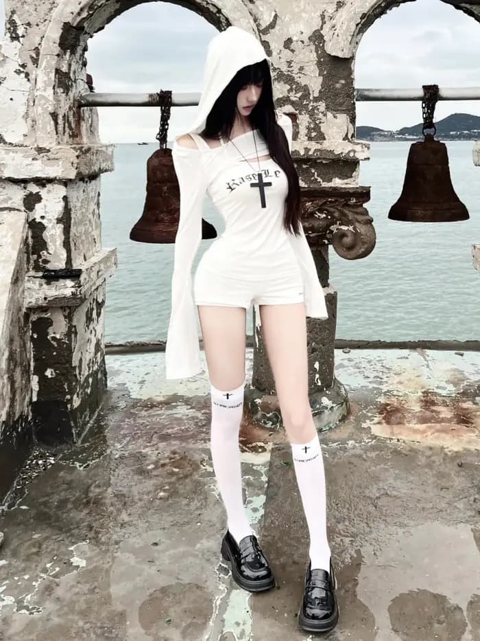 Seeslim t-shirt à capuche femmes deux pièces hauts à manches longues automne printemps mince 2000s vêtements Y2k