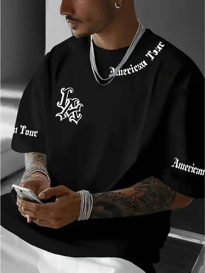 T-shirt en coton noir LA Tour pour hommes