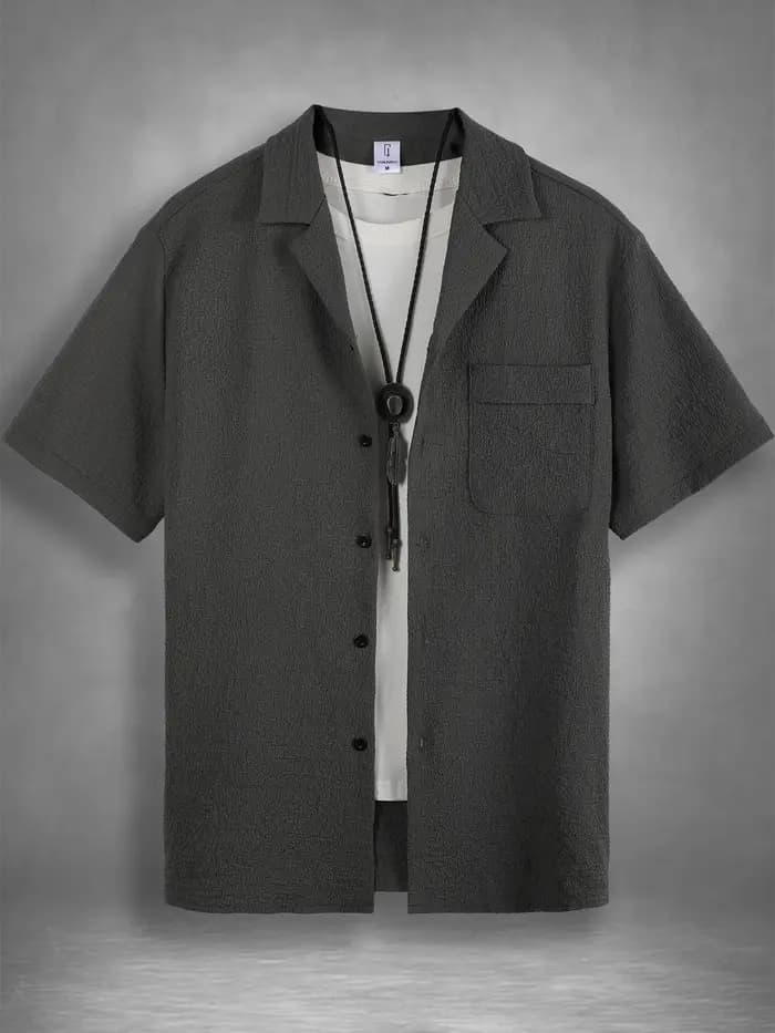 Chemise à col cubain texturée pour homme