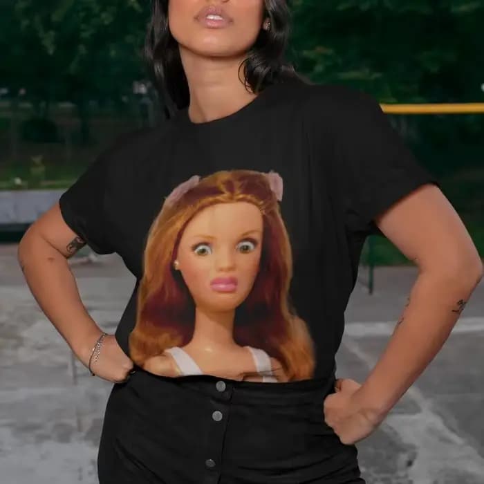 T-shirt avec visage de poupée Emoji - T-shirt à motif amusant