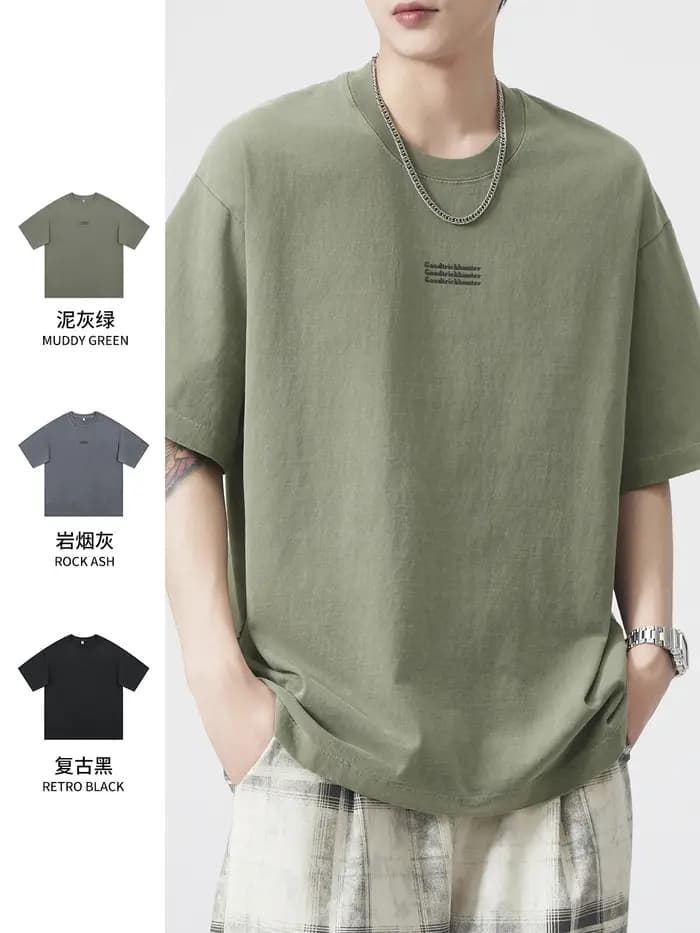 DUKEEN 260Gsm T-Shirt délavé en détresse hommes mode d'été Vintage imprimé col rond 100% coton t-shirts vêtements de Couple