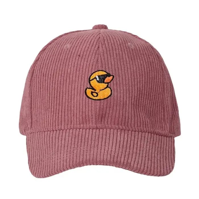 Casquette de baseball en velours côtelé jaune mignon avec broderie de canard