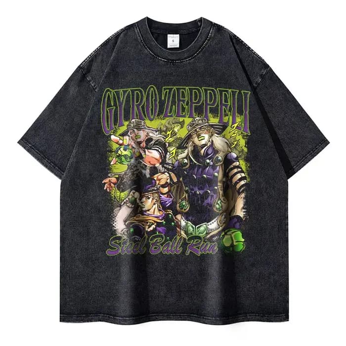 Bandai Anime JoJos t-shirt Vintage lavé JOJO boule d'acier course T-shirts Streetwear Manga Gyro Zeppeli hauts