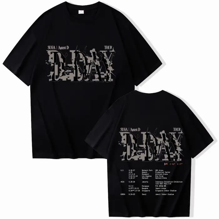 T-shirt Suga Agust D Tour, unisexe, Harajuku, col rond, manches courtes, chemises de musique populai