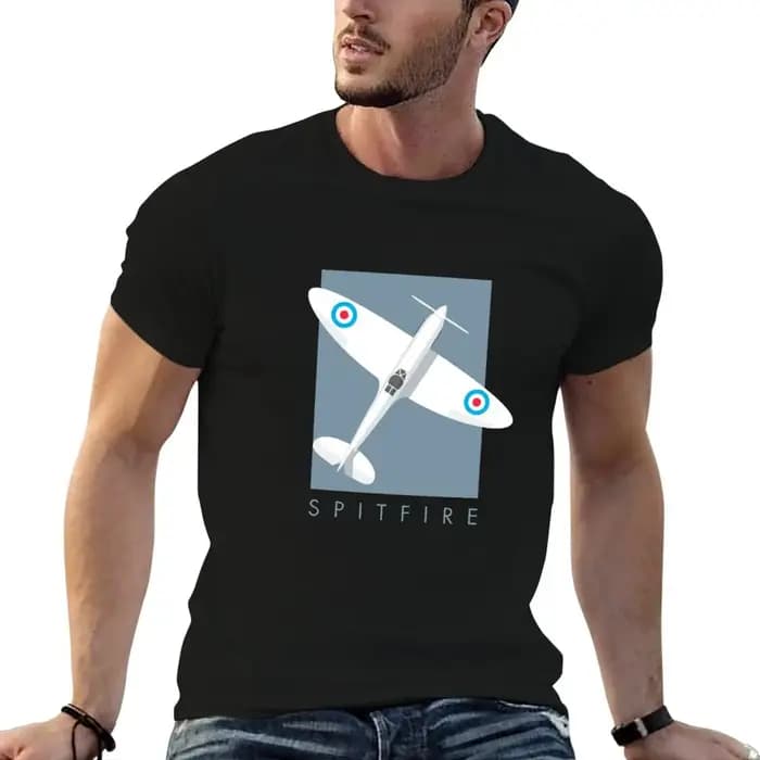 T-shirt Spitfire WWII Fighter Aircraft - Portrait Slate, t-shirts graphiques pour hommes, t-shirts p