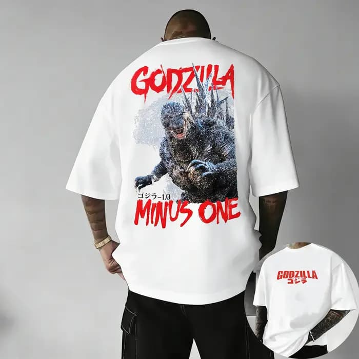 T-Shirt à manches courtes en coton imprimé Godzilla Vintage