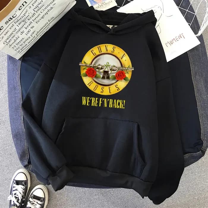 Guns N' Roses We'Re Back sweat à capuche Style de rue rétro pour femmes col rond poche pull polaire