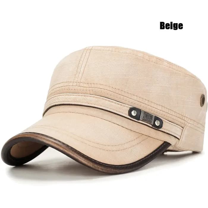 Casquette plate réglable en coton délavé blanc vieilli avec reliure en cuir