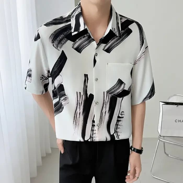 Chemise imprimée coupe cintrée hommes confortable à la mode jeunesse décontracté haut élégant 2025 n