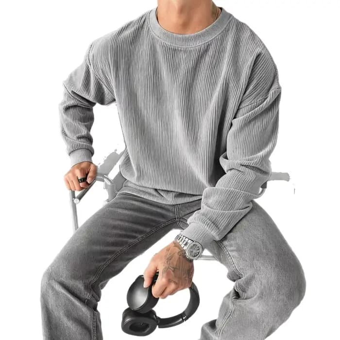 Nouveau pull décontracté en velours côtelé à col rond et couleur unie pour homme