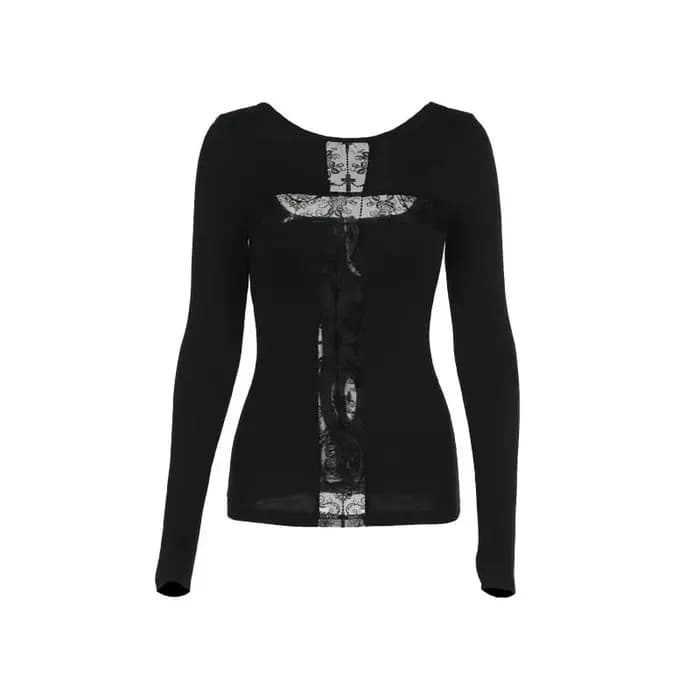 T-shirt gothique en maille évidée pour femme