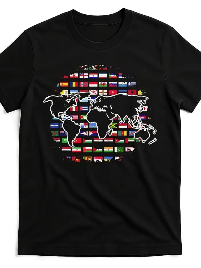 T-shirt graphique de voyage mondial pour hommes et femmes, carte du monde avec drapeaux de pays, che