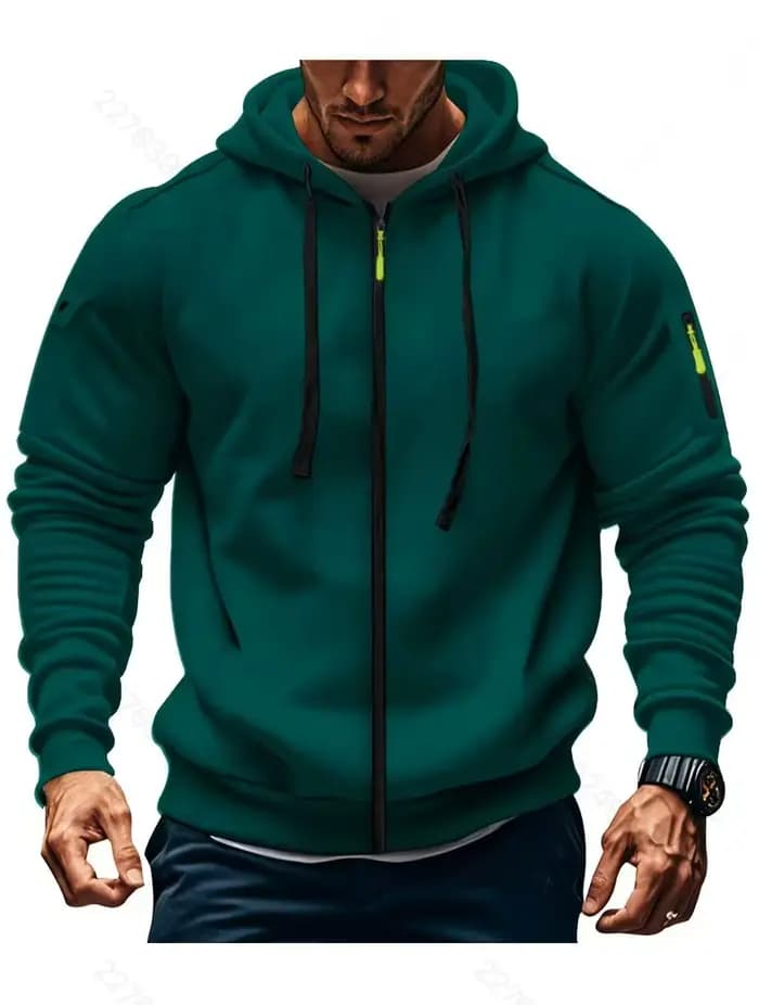 Veste à capuche homme automne/hiver 2025 – Multicolore, col zippé, décontractée, pour la course et l
