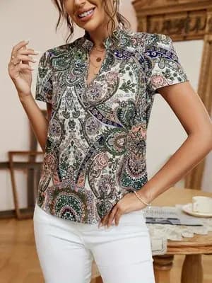 T-shirt décontracté à imprimé floral tendance pour l'été - Vêtements de vacances respirants et légers pour femmes