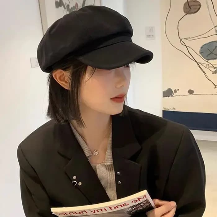 Femmes Vintage velours côtelé béret casquette automne hiver couleur unie octogonale gavroche artiste