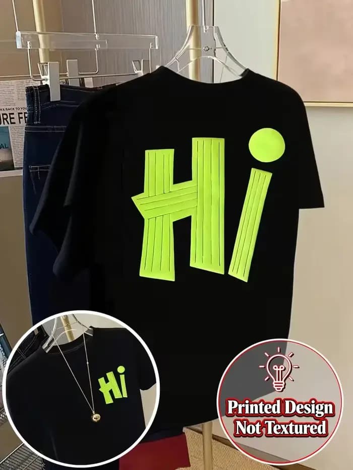T-shirt à manches courtes avant et arrière - Hi, T-shirt tendance vert fluorescent pour femme, mode