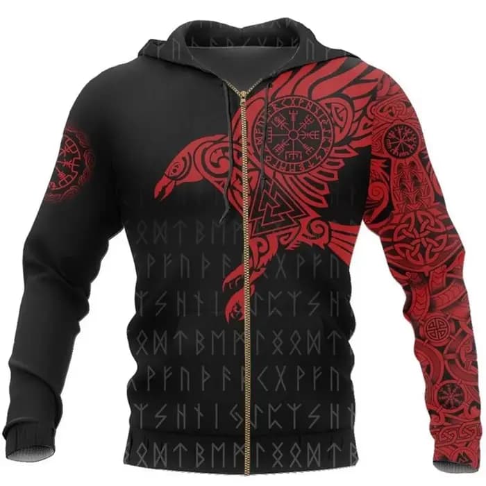 Sweat à capuche imprimé 3D Huginn et Muninn Odin Tattoo pour hommes