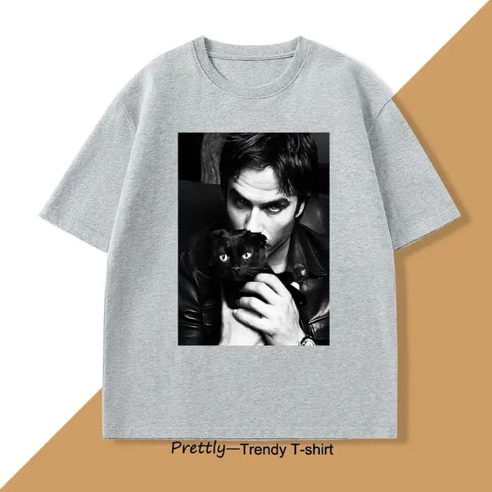 T-shirt graphique Damon Salvatore TV Drama Cat pour hommes et femmes