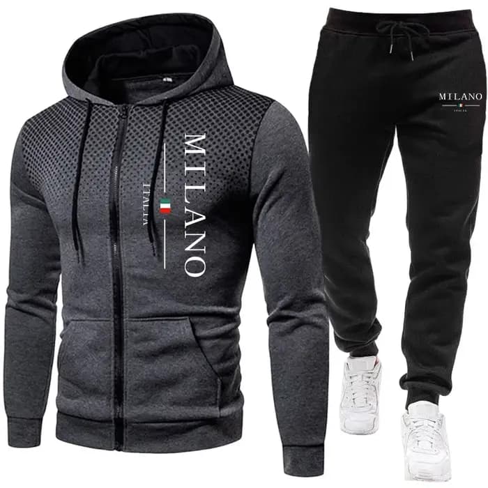 Survêtement décontracté pour homme 2026 – Sweat à capuche zippé à pois – Vêtements de sport automne-hiver pour le