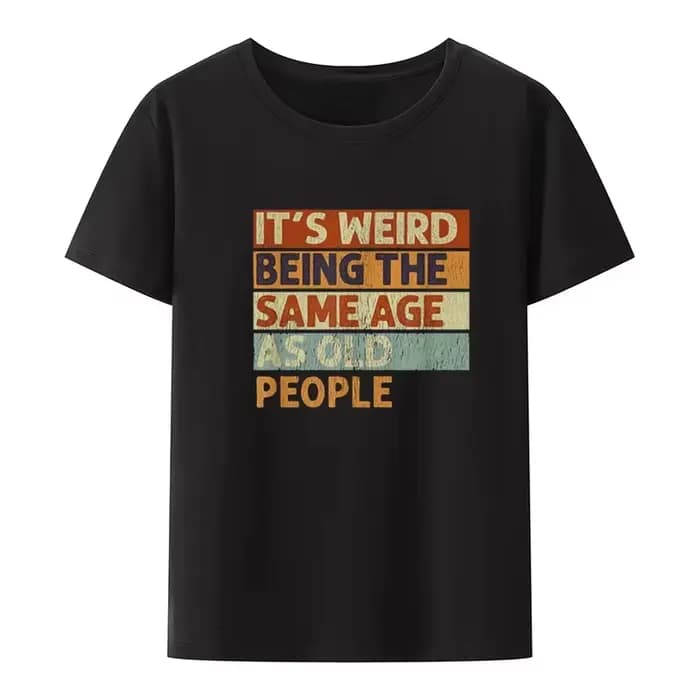 T-shirt unisexe en pur coton vieilli style vintage, col rond ample, humoristique et décontracté à ma