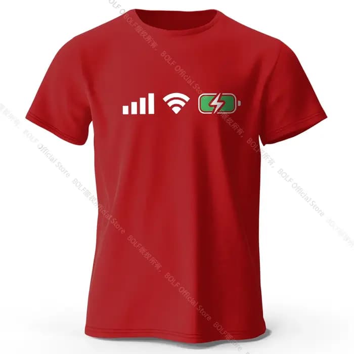 Signal WiFi Batterie Imprimé T-Shirt 100% Coton Surdimensionné Tech Graphique T-shirts pour Hommes Femmes Hauts D'été Digital Streetwear