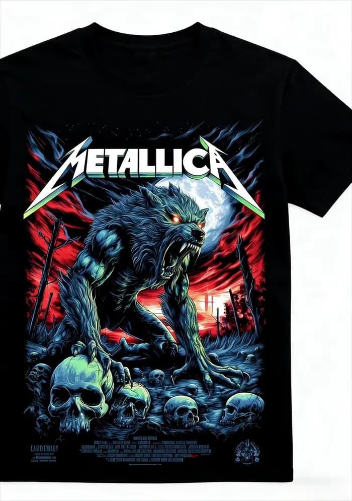 T-Shirt Wolf Metallica Band 100% coton