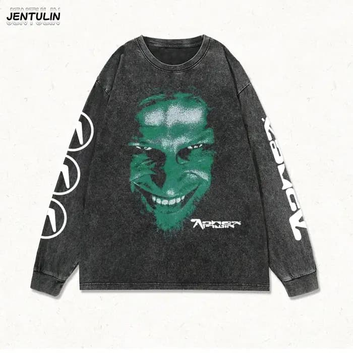 Hommes vêtements noir Aphex Twin Goth lavé vieux décontracté Vintage bande Punk Rock surdimensionné graphiques à