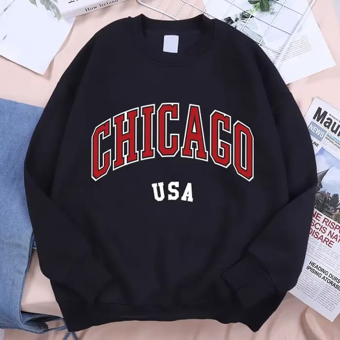 Chicago Usa classique ville graphique vêtements sweat homme Harajuku vêtements amples col rond pull