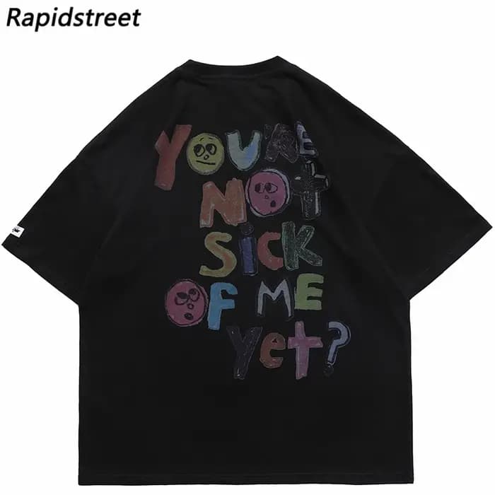 Hommes T-Shirt surdimensionné Hip Hop Streetwear peinture lettre coeur arc-en-ciel anges graphique