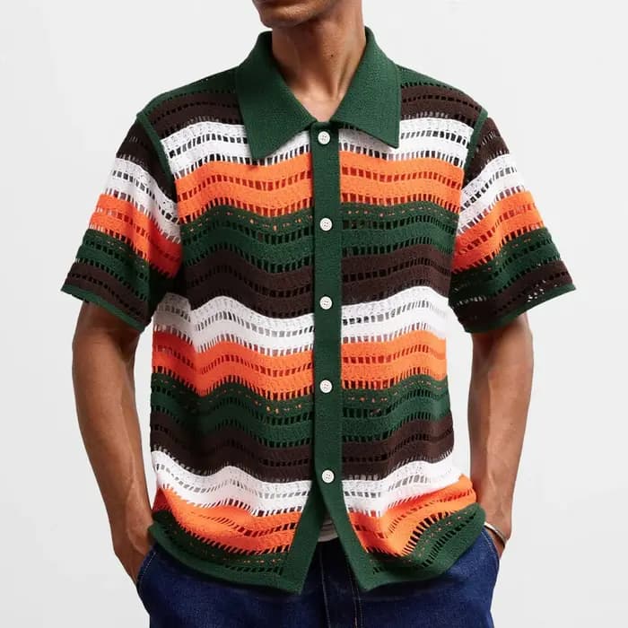 Polo rétro à lacets en Crochet pour hommes