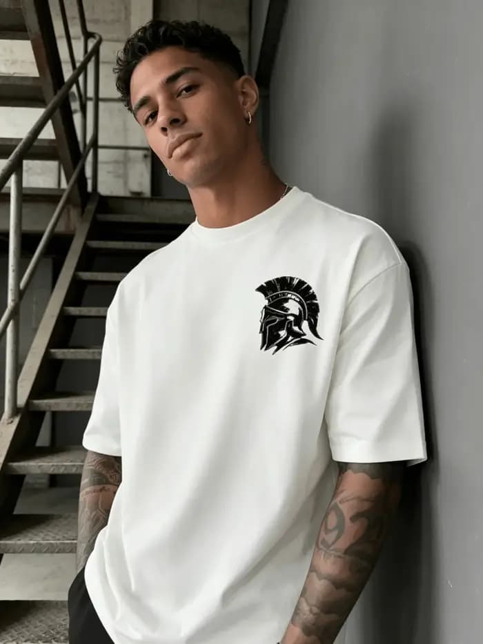 T-shirt pour homme 100% coton avec impression de casque « SPARTA »
