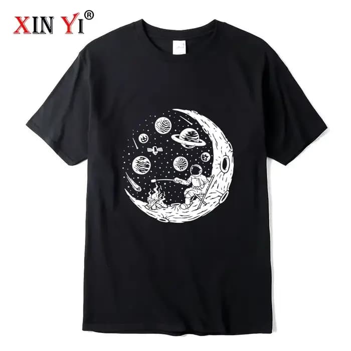 T-shirt pour homme en coton mélangé de haute qualité, imprimé drôle astronaute lune barbecue, décont