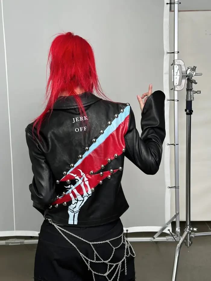 "Rock Music Player"-Veste en cuir avec panneau imprimé