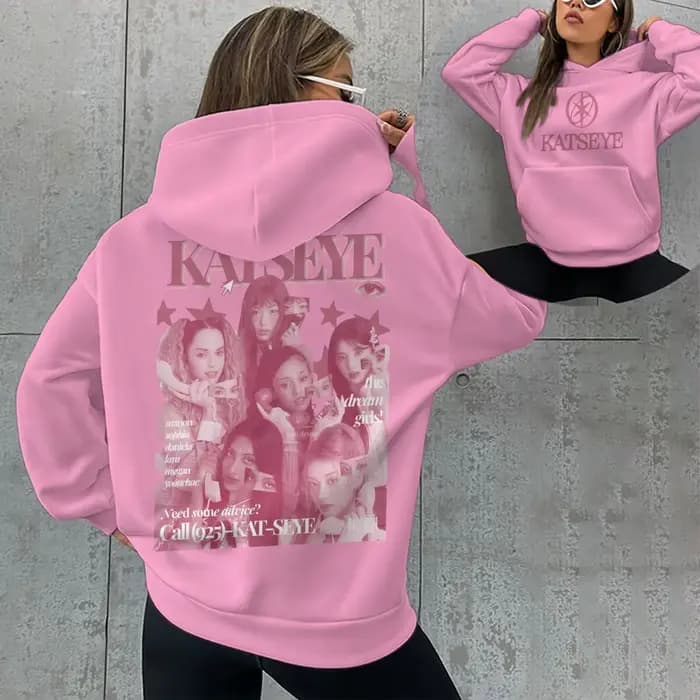 Sweat à capuche rose pour femme avec imprimé Katseye