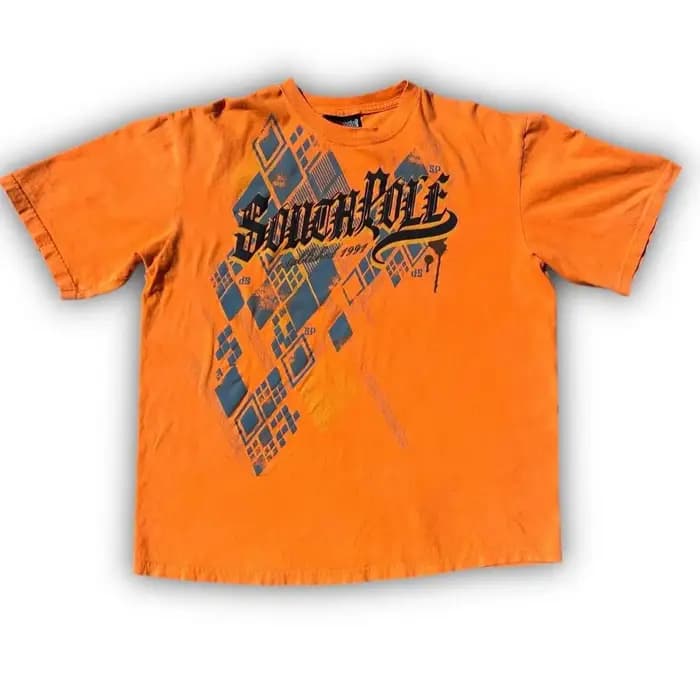 South Pole American High Street couleur orange T-Shirt hommes surdimensionné Art impression classique Vintage coton