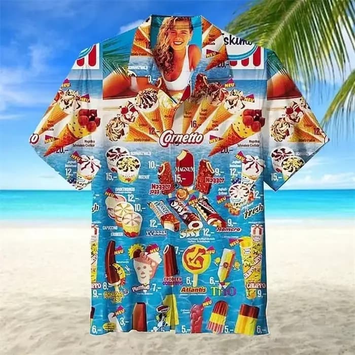 Chemise hawaïenne graphique crème glacée pour hommes