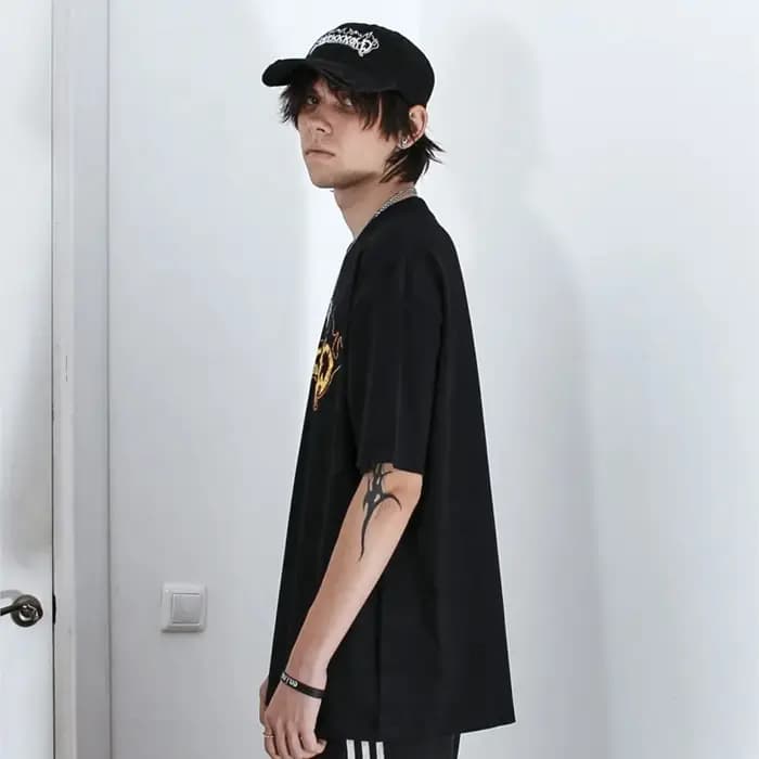 Hip Hop Streetwear surdimensionné vêtements pour hommes à manches courtes SEKKKOND imprimé graphique Y2k hauts t-shirts Harajuku Goth coréen t-shirt coton