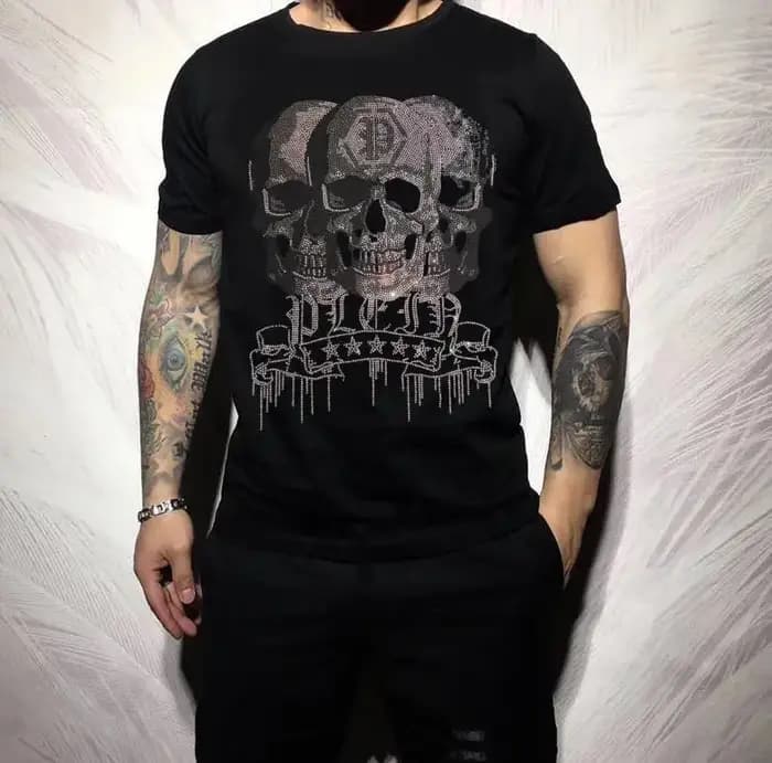 2025 nouveaux crânes strass à manches courtes t-shirts hommes marque vêtements mode homme Streetwear