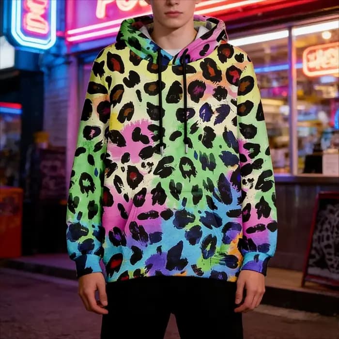 Sweat à capuche imprimé léopard coloré pour hommes
