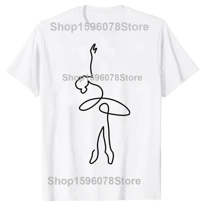 T-shirts amusants BALLERINA LINE ART pour hommes et femmes, t-shirt décontracté à la mode, 100% coto